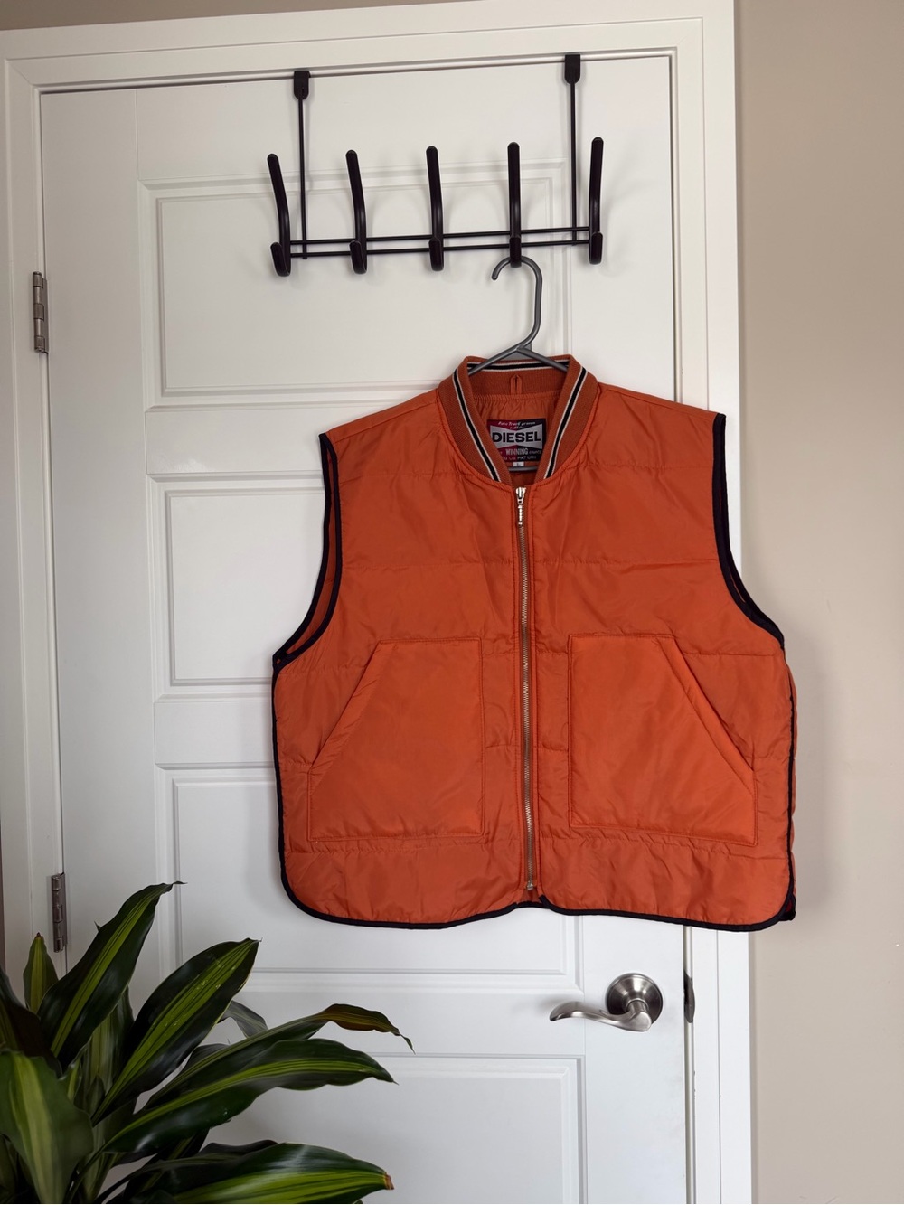 Diesel Orange Quilted Puffer Vest with Black Trim